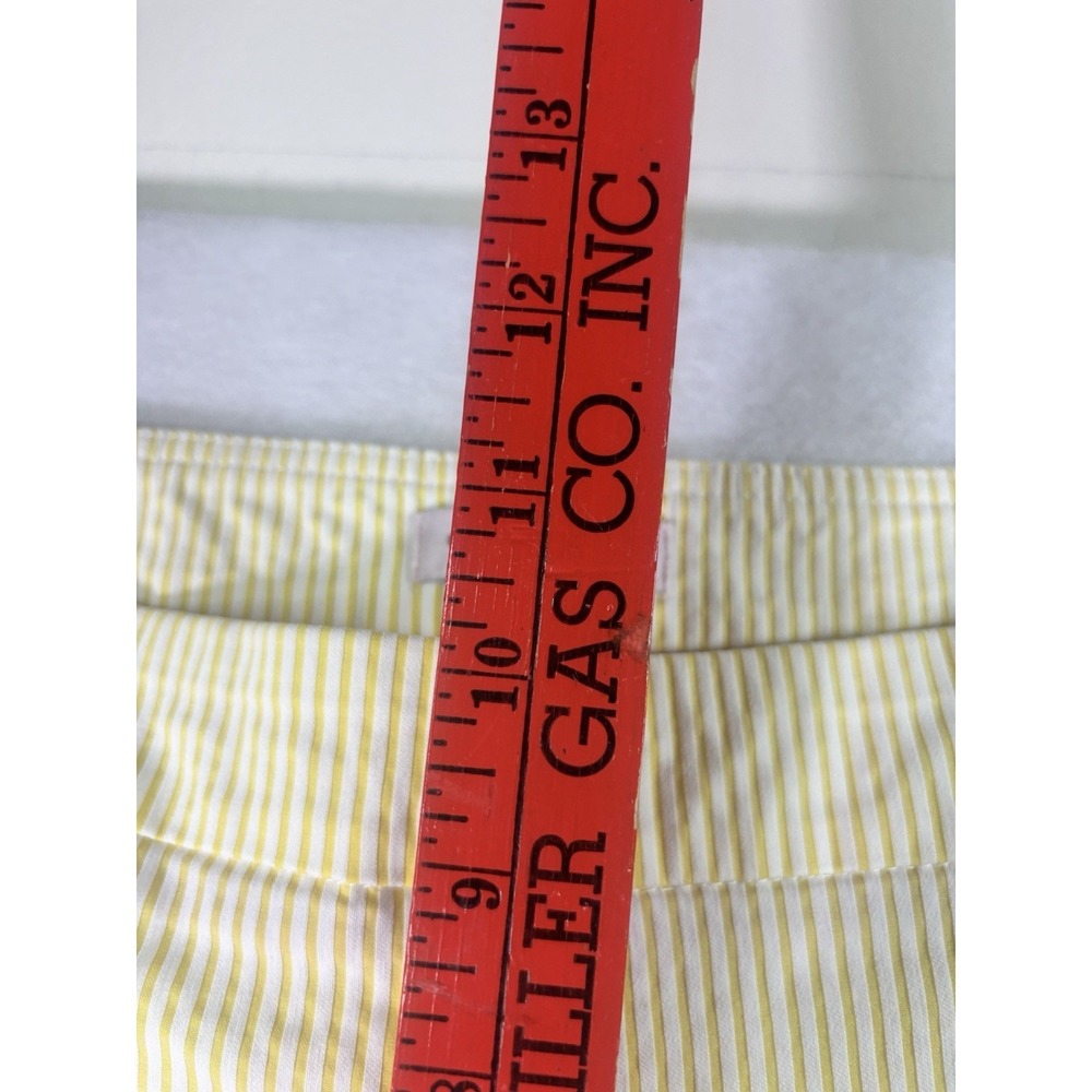 Nanette Lepore Tapered Pants L (34x22) Yellow Seersucker Stretch Pull On Preppy - Picture 5 of 8